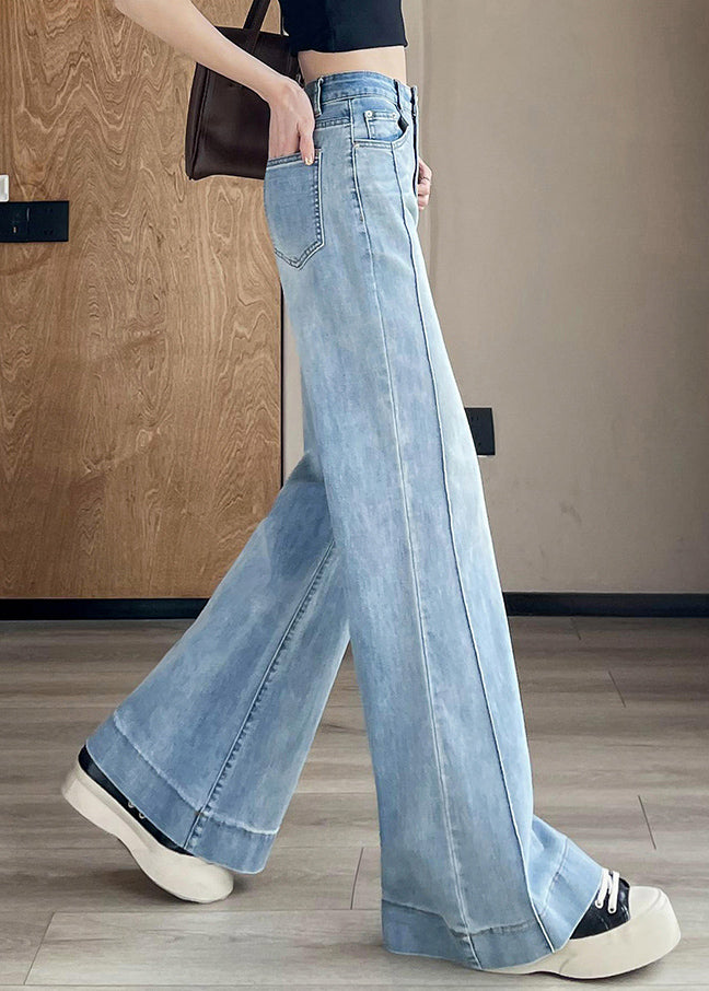 Fall Blue Pockets Patchwork Pants Denim Women Light