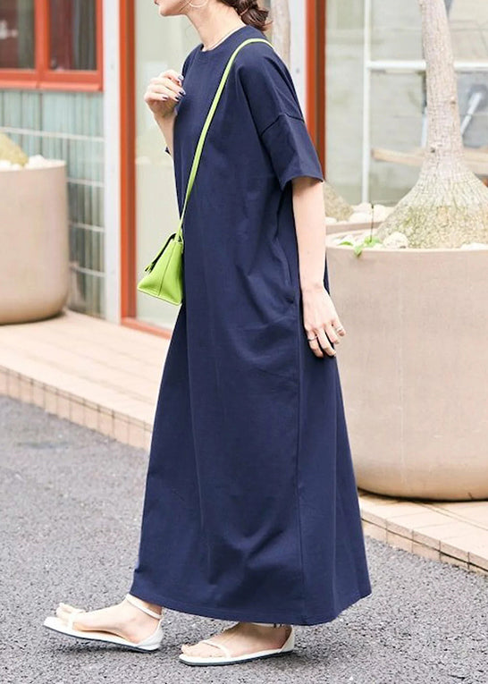 Summer Long Navy Dresses Oversized Cotton Women