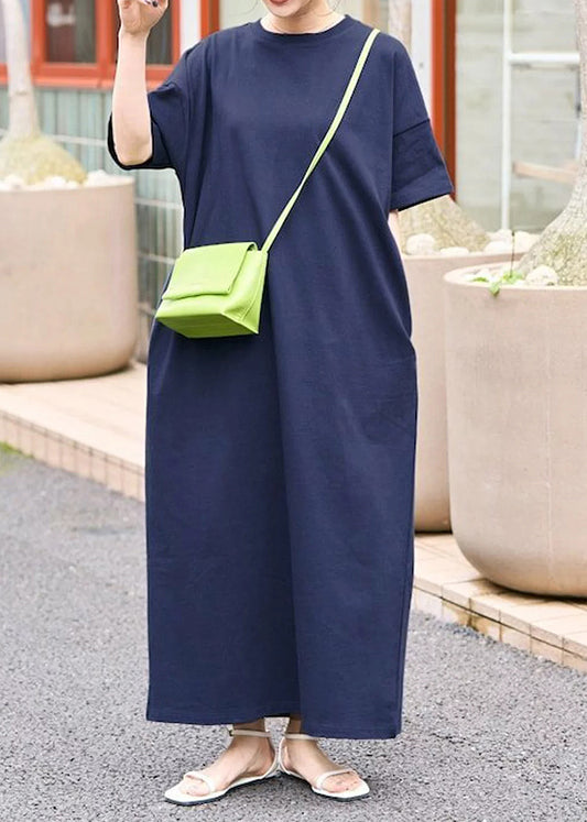 Summer Long Navy Dresses Oversized Cotton Women