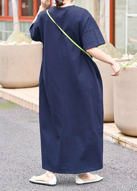 Summer Long Navy Dresses Oversized Cotton Women