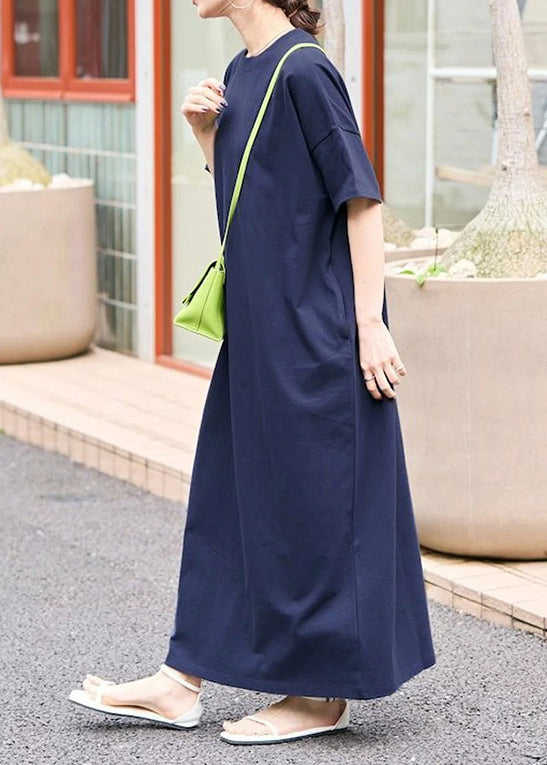 Summer Long Navy Dresses Oversized Cotton Women