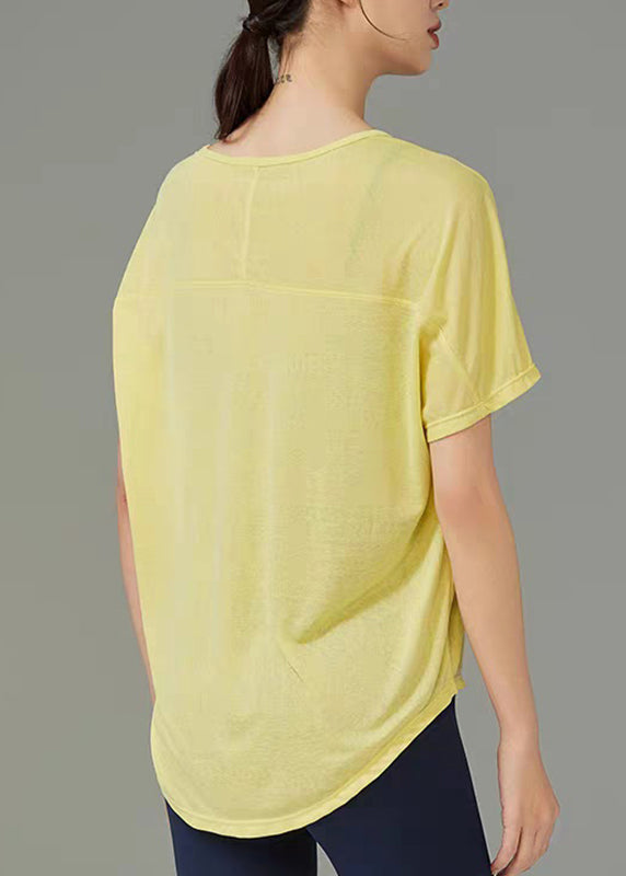 Yoga Drawstring Top White Solid Women Sleeve Short