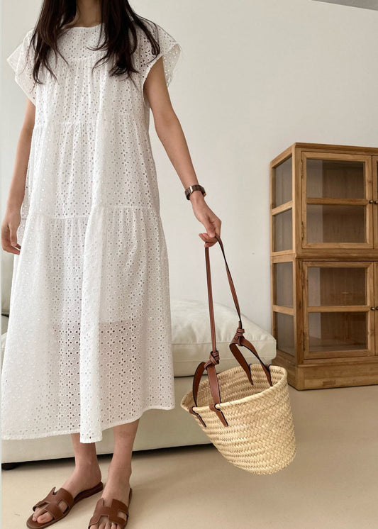 Embroidered White Cotton Women Dress Party Summer