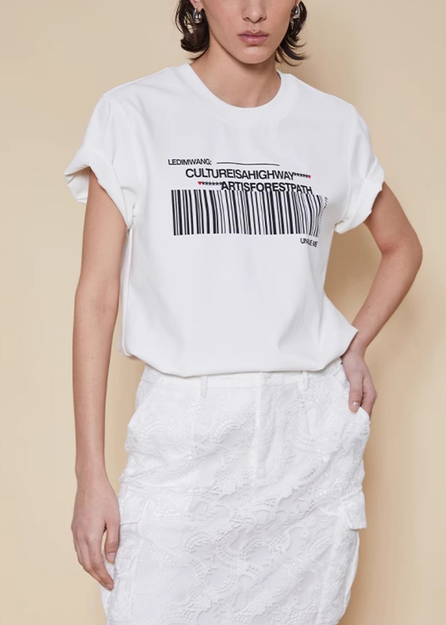 Summer T Women Neck Cotton Shirts O Print White