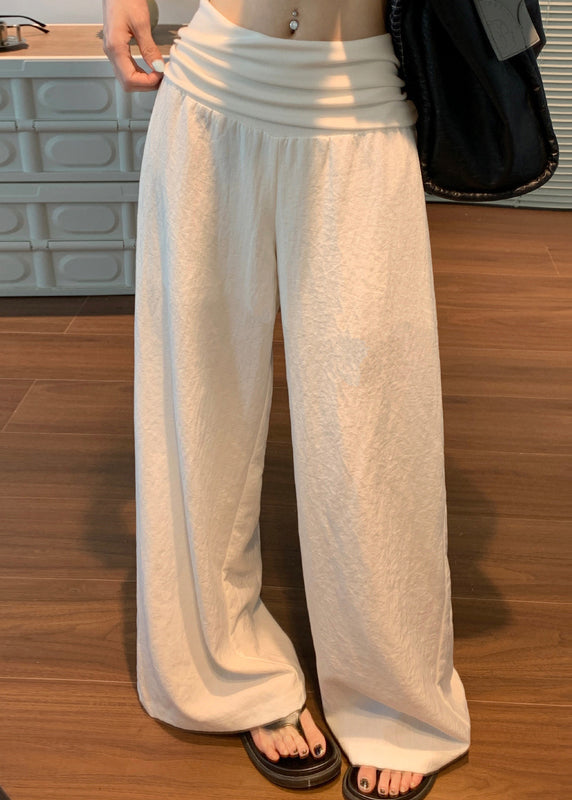 Elastic Fall Women White Pants Waist Solid Linen