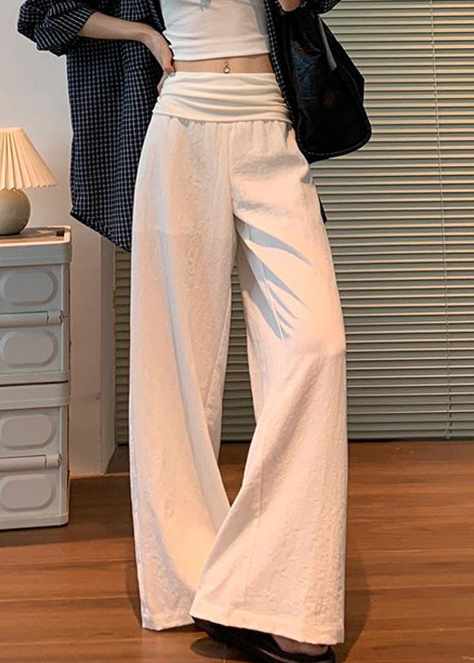 Elastic Fall Women White Pants Waist Solid Linen