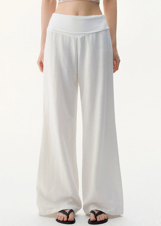 White Waist Women Linen Solid Pants High Summer