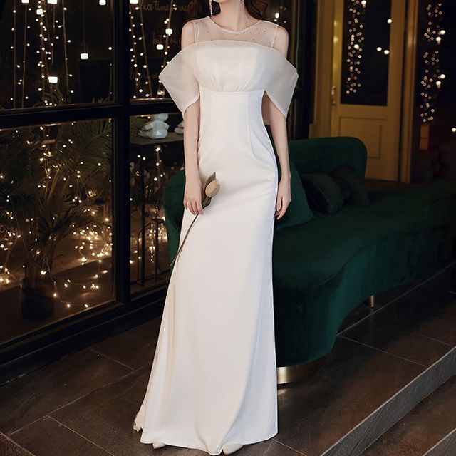 Cold Shoulder Sheath Evening Gown