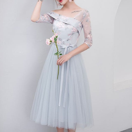 One-Shoulder Floral Embroidered A-Line Bridesmaid Dress