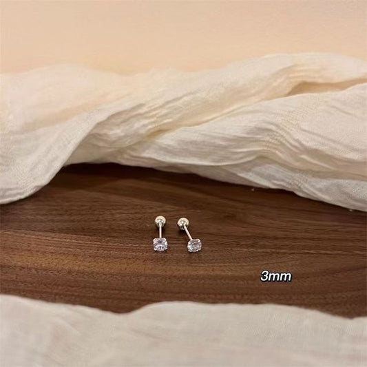 Rhinestone Sterling Barbell Earring (Various Silver Designs)