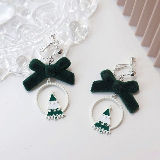 Christmas / Drop Tree On Clip Earring