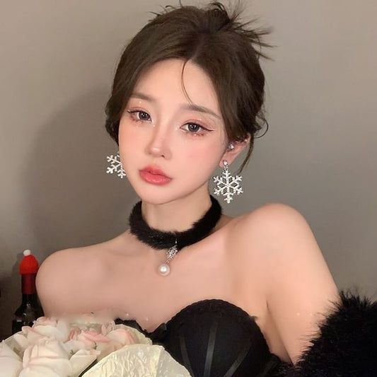 Set / Tree Bracelet Fluffy Drop Christmas Snowflake Earring Choker Chandelier