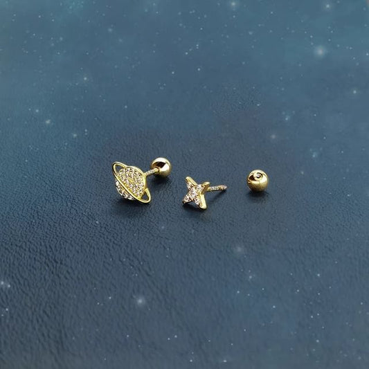 Silver Rhinestone Earring Asymmetrical Sterling Barbell Star