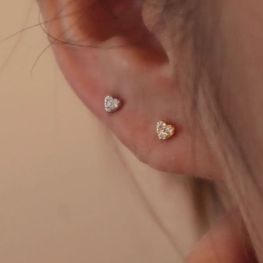 Rhinestone Silver Barbell Sterling Earring Heart