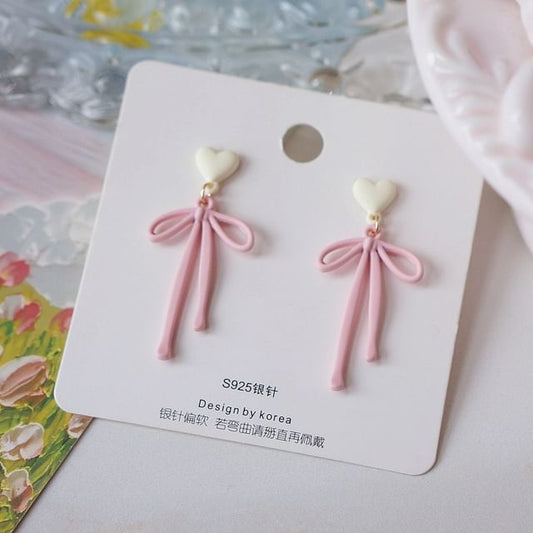 Drop Bow Heart Earring Alloy