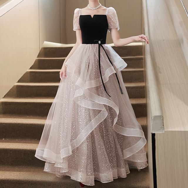 Puff-Sleeve Sequin A-Line Cocktail Dress / Evening Gown