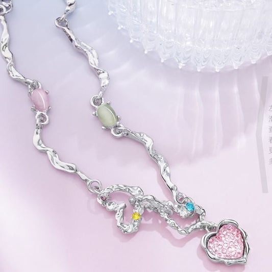 Rhinestone Strawberry Heart Necklace