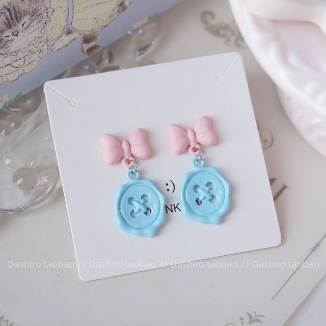 / Drop Bow Clip-On Button Earring