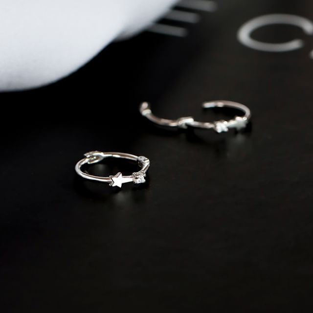 / Star Silver Ear Cuff Earring S925 Huggie Sterling