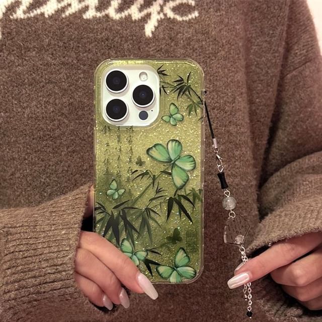/ Set Charm Phone Bamboo Case Butterfly