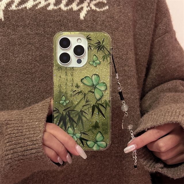 / Set Charm Phone Bamboo Case Butterfly