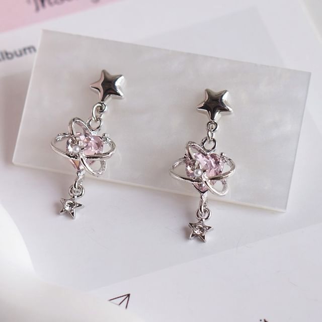 / Heart Clip-On Earring Rhinestone Star Drop