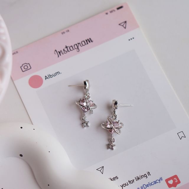 / Heart Clip-On Earring Rhinestone Star Drop