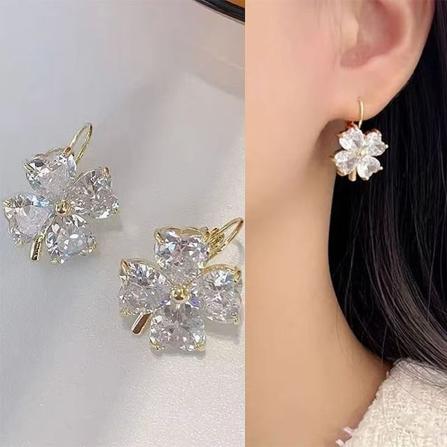 Cubic Zirconia Drop Earring Clover