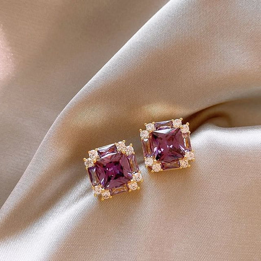 Gemstone Square Stud Earring