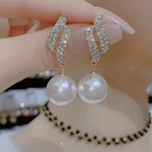 Stud Faux Rhinestone Pearl Earring