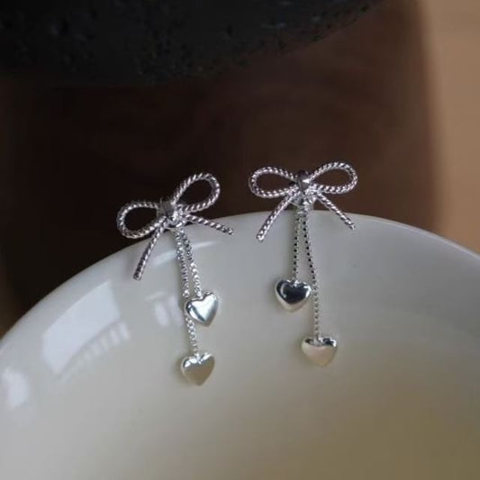 Alloy Heart Bow Dangle Earring