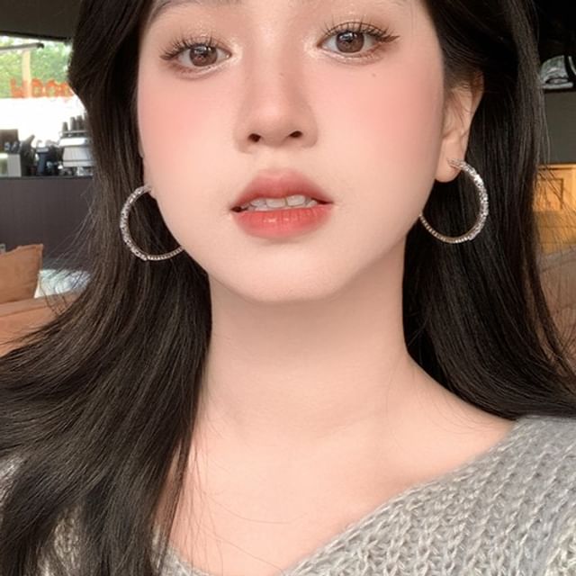 Sterling Silver Earring Hoop Rhinestone 925