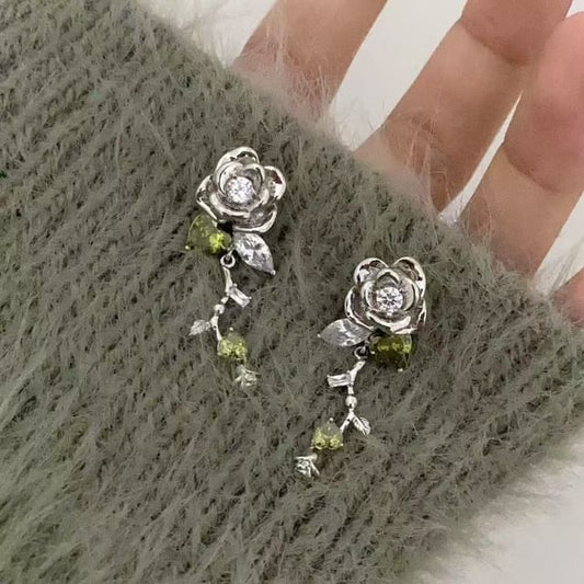 Alloy Rhinestone Earring Floral Dangle