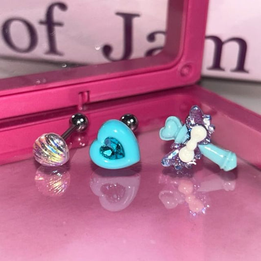 Wand of Heart Set Earring Shell Stud 3: Alloy Rhinestone /