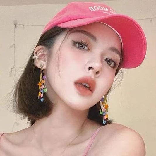 Pearl Chandelier Earring Alloy Star Faux Safety Pin