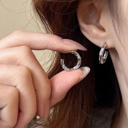 Rhinestone Open Hoop Earring Alloy
