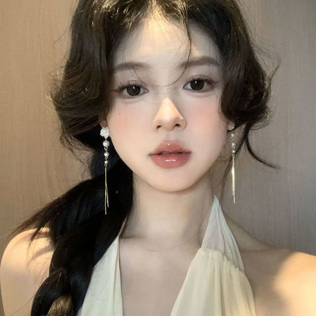 Pearl Threader Floral Earring Faux Alloy