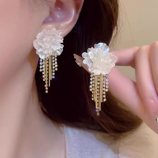 Alloy Rhinestone Fringed Floral Earring