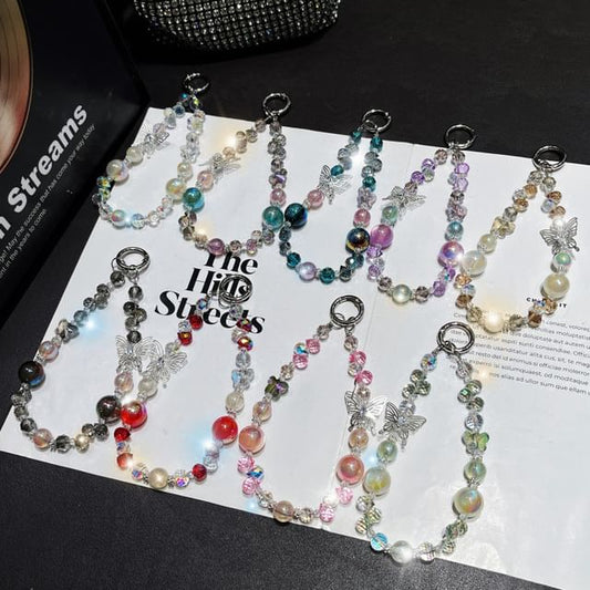 Wrist Faux Butterfly Beaded Crystal Strap Phone