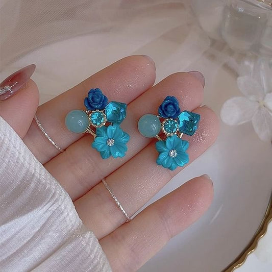 Rhinestone Floral Alloy Earring Statement