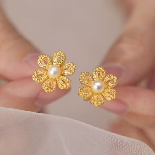 Earring Pearl Alloy Faux Stud Floral
