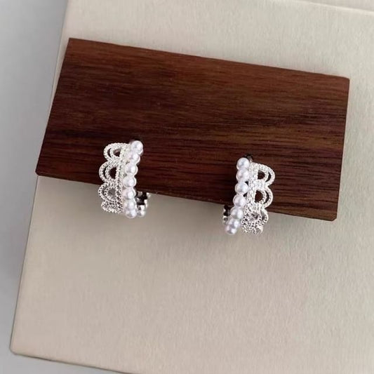 Alloy Faux Earring Huggie Pearl Lace