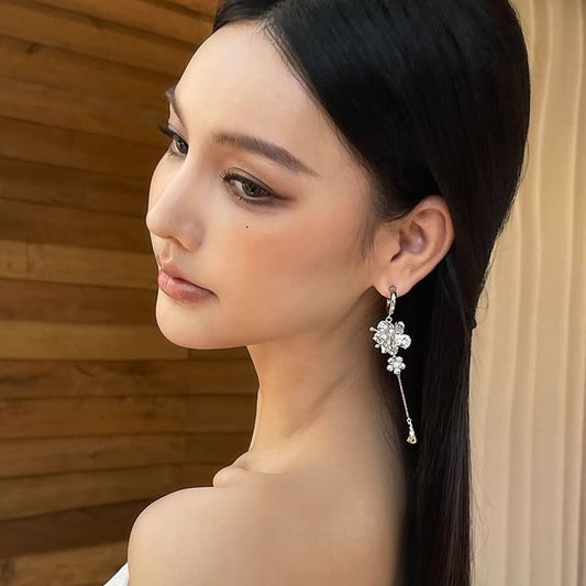 Floral Earring Dangle Asymmetrical Alloy