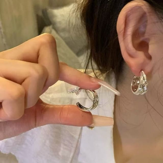 Open Textured Hoop Alloy Earring