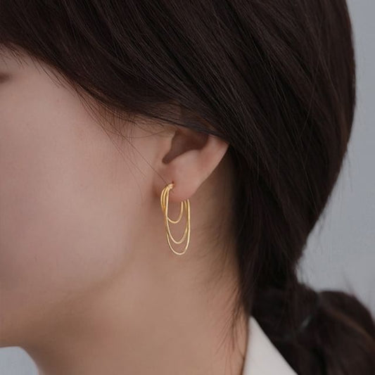 Silver Hoop Earring Layered 925 Sterling