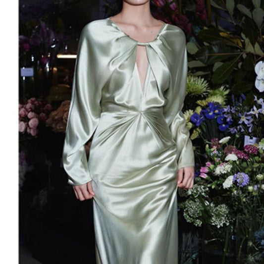 Long-Sleeve Plain Cutout Sheath Evening Gown