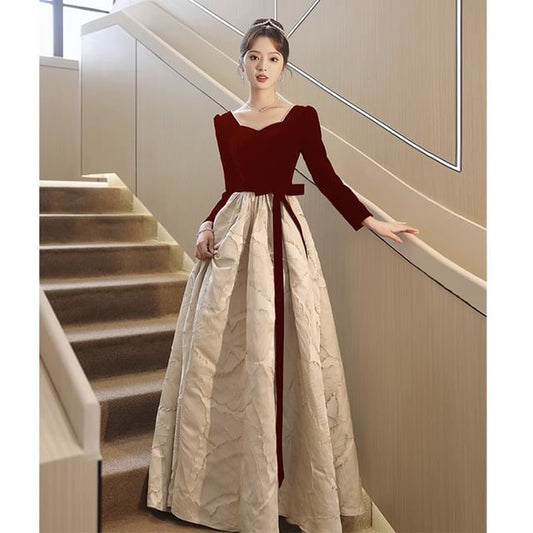 Sweetheart Neck Bow Panel Jacquard A-Line Evening Gown / Midi Cocktail Dress (Various Designs)