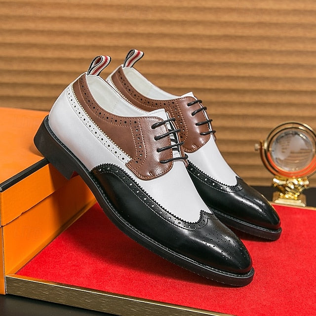White Oxford Men's Shoes Wingtip and with Brown