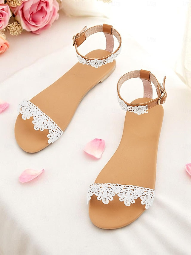 Floral with White Lace Women's Sandals Ankle Strap