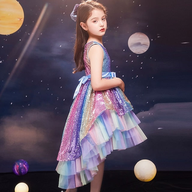 Girls' colour Sleeveless Kids Sequin Party Dress Wedding